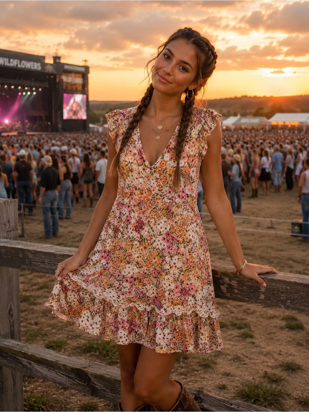 Tash & Sophie Floral Ruffle-Hem Dress